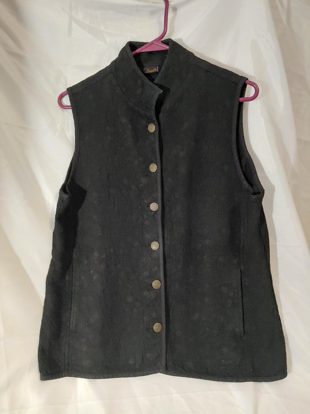 Tianello Black Sleeveless Stand-Collar Button Vest